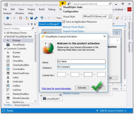 Activate VisualStyler License - Enter license details